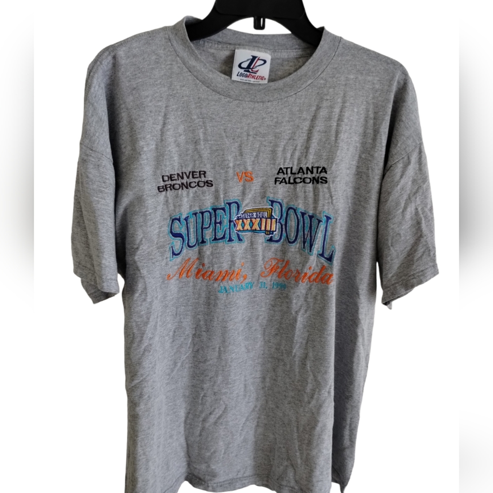 1999 NFL Super Bowl XXXIII 33 Denver Broncos Atlanta Falcons XL Gray T-Shirt 